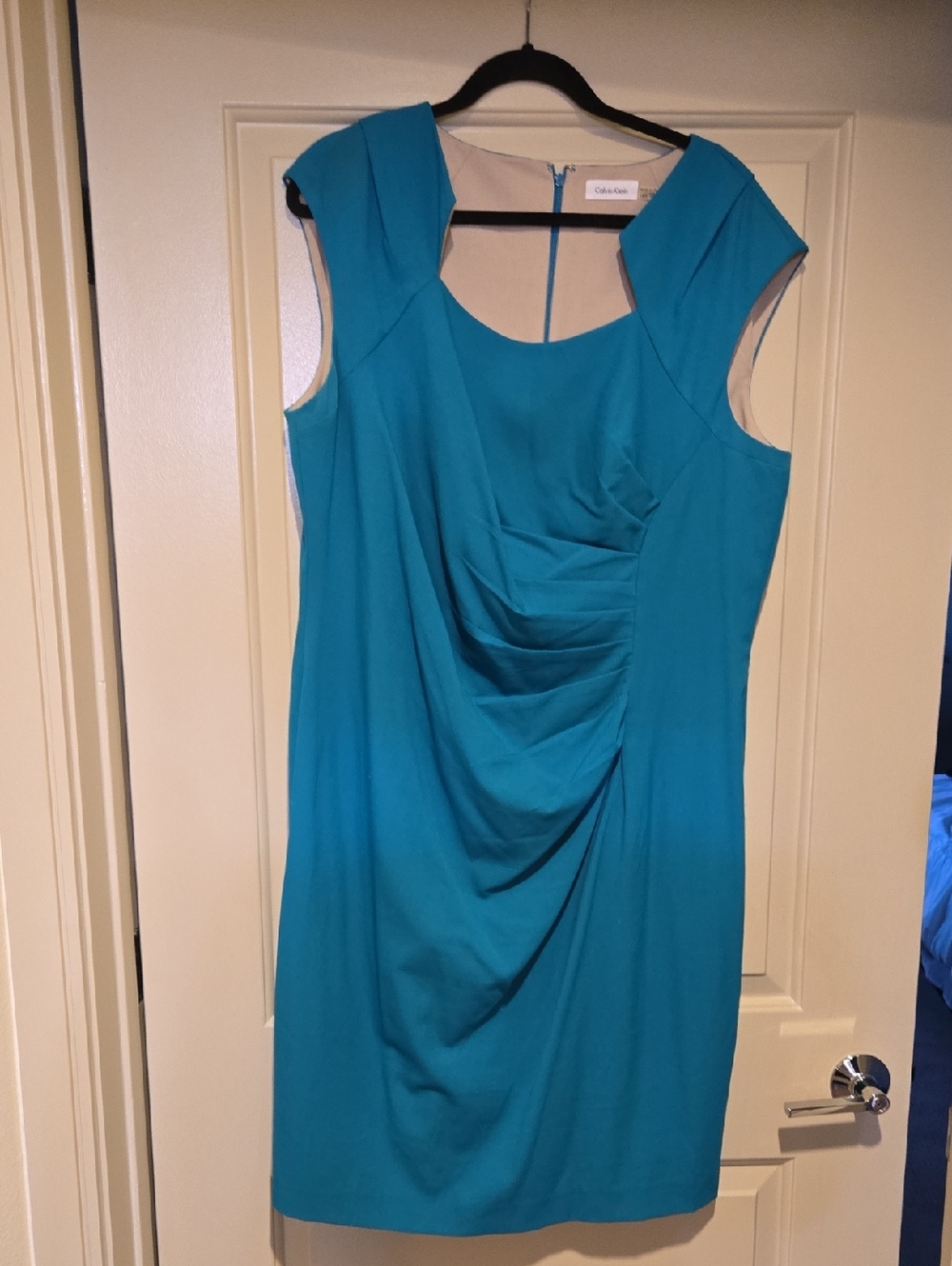 Calvin Klein Teal Draped Cap-Sleeve Midi Dress